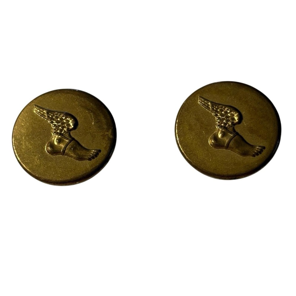 VTG Winged Foot Waterbury Button Co Buttons Brass Military Uniform Conn Set Of 2 - Picture 2 of 10